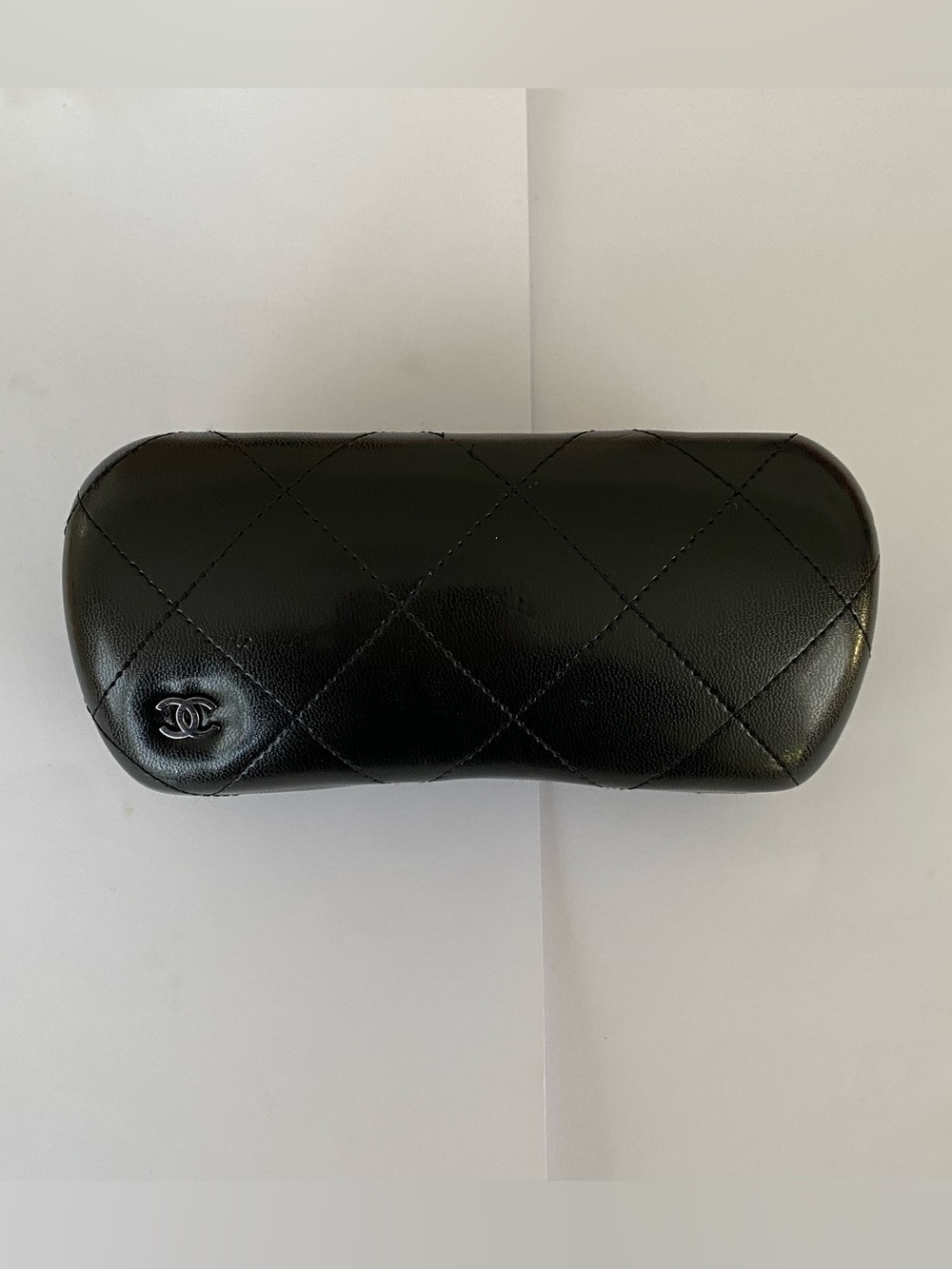 Chanel Made in Italy Black Quilted Leather CC Logo Hard Glasses Sunglasses Case